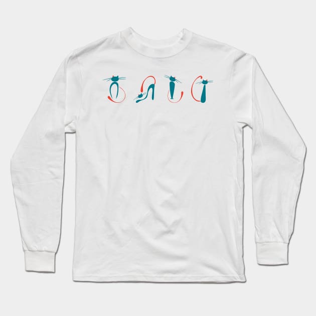 Vintage Style Turquoise Cat Long Sleeve T-Shirt by 4U2NV-LDN